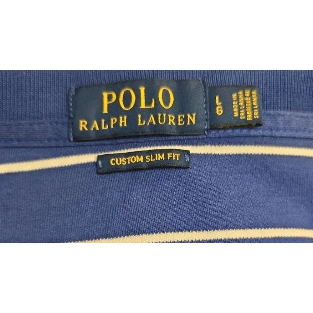 Polo Ralph Lauren Men's L Custom Slim Fit Blue Striped Pony Polo Preppy Coastal